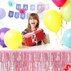 Parlak Saçaklı Işıltılı Masa Eteği 75cm x 275cm - Pembe