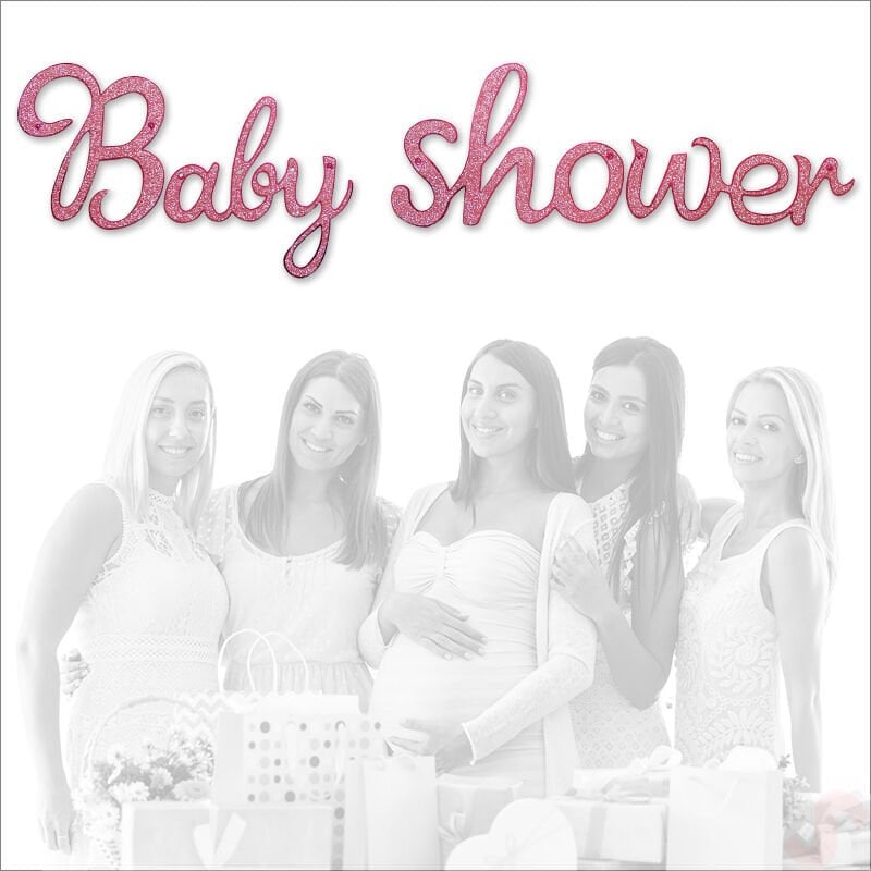 Baby Shower Simli Folyo Karton Banner, 90 cm - Pembe