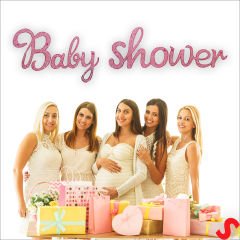 Baby Shower Simli Folyo Karton Banner, 90 cm - Pembe