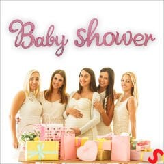 Baby Shower Simli Folyo Karton Banner, 90 cm - Pembe