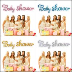 Baby Shower Simli Folyo Karton Banner, 90 cm - Pembe