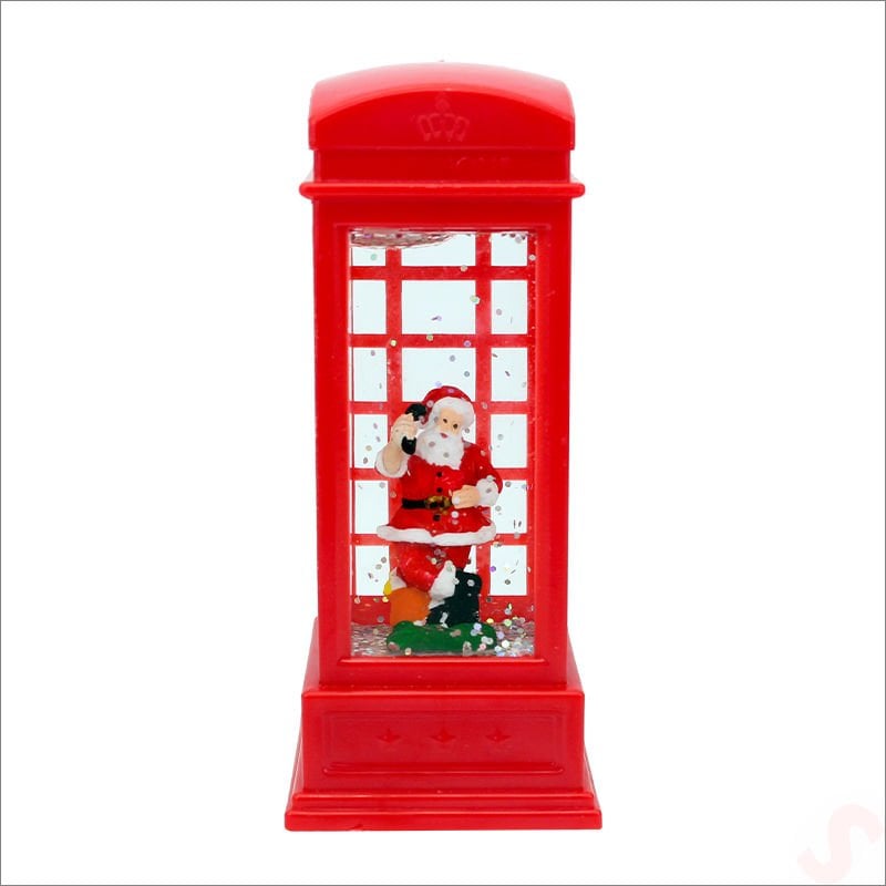 Uçuşan Simli,12,5 x 5cm Led Işıklı Telefon Kulübesi Küre-Noel Baba