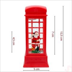 Uçuşan Simli,12,5 x 5cm Led Işıklı Telefon Kulübesi Küre-Noel Baba