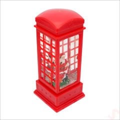Uçuşan Simli,12,5 x 5cm Led Işıklı Telefon Kulübesi Küre-Noel Baba