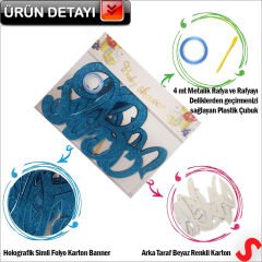 Baby Shower Simli Folyo Karton Banner, 90 cm - Mavi