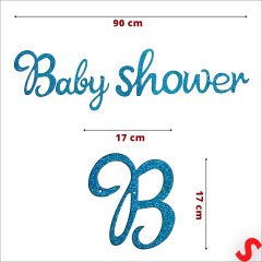 Baby Shower Simli Folyo Karton Banner, 90 cm - Mavi
