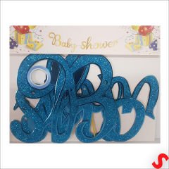 Baby Shower Simli Folyo Karton Banner, 90 cm - Mavi