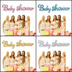 Baby Shower Simli Folyo Karton Banner, 90 cm - Mavi
