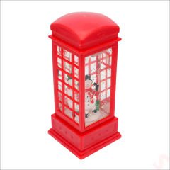 Uçuşan Simli,12,5 x 5cm Led Işıklı Telefon Kulübesi Küre-Kardan Adam