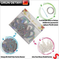 Baby Shower Simli Folyo Karton Banner, 90 cm - Gümüş