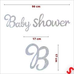 Baby Shower Simli Folyo Karton Banner, 90 cm - Gümüş