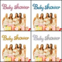 Baby Shower Simli Folyo Karton Banner, 90 cm - Gümüş