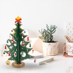 20 Parça SüSLü Ahşap 27cm Mini Yılbaşı Ağaç Seti - Yeşil