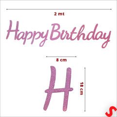 Happy Birthday Simli Folyo Karton Banner, 2 mt - Pembe