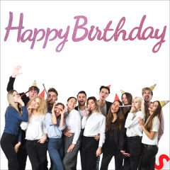 Happy Birthday Simli Folyo Karton Banner, 2 mt - Pembe