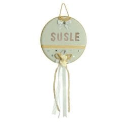 Doğa Temalı, Ayıcıklı Keten Kumaş Kapı Süsü, Gri