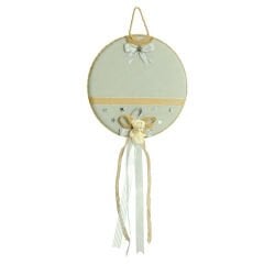 Doğa Temalı, Ayıcıklı Keten Kumaş Kapı Süsü, Gri