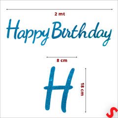 Happy Birthday Simli Folyo Karton Banner, 2 mt - Mavi