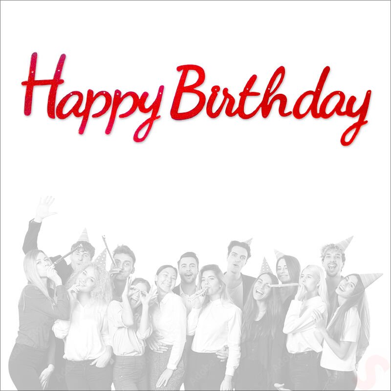 Happy Birthday Simli Folyo Karton Banner, 2 mt - Kırmızı