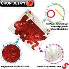 Happy Birthday Simli Folyo Karton Banner, 2 mt - Kırmızı