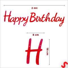 Happy Birthday Simli Folyo Karton Banner, 2 mt - Kırmızı