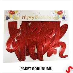Happy Birthday Simli Folyo Karton Banner, 2 mt - Kırmızı