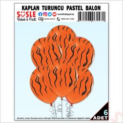 Kaplan Baskılı Turuncu Balon, 30cm x 6 Adet