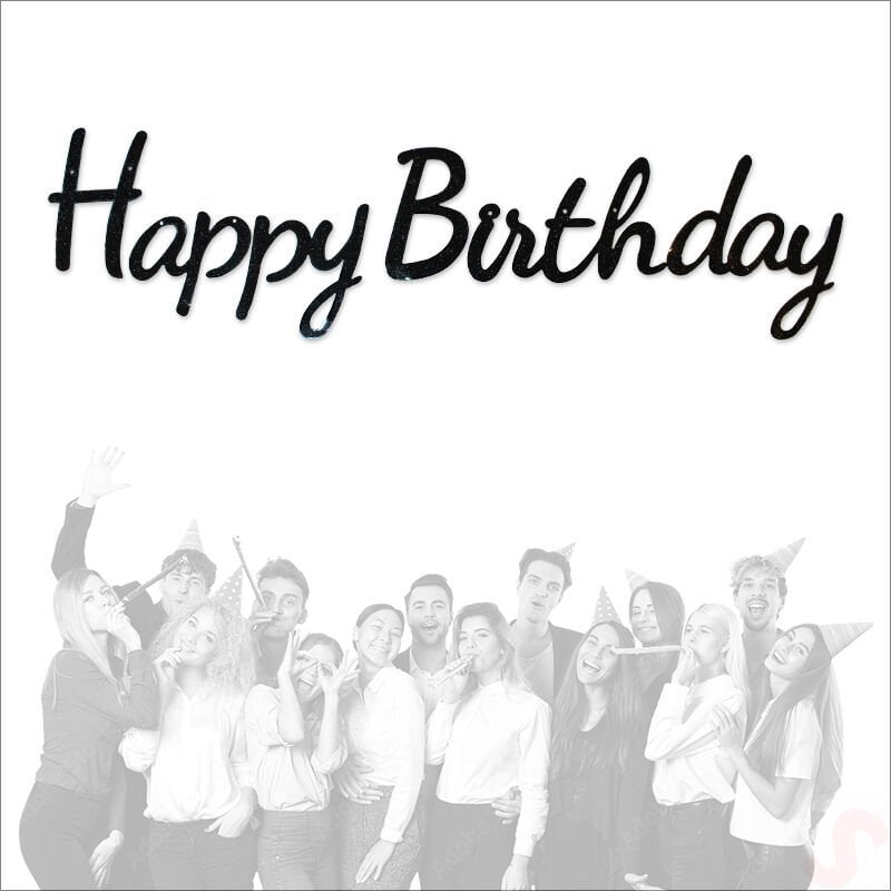 Happy Birthday Simli Folyo Karton Banner, 2 mt - Siyah