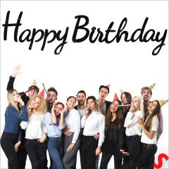 Happy Birthday Simli Folyo Karton Banner, 2 mt - Siyah