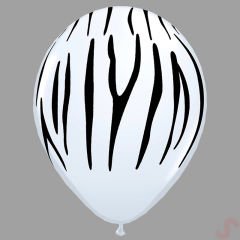 Zebra Baskılı Beyaz Balon, 30cm x 6 Adet