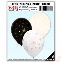 Altın Yıldızlar Baskılı Pastel Balon, 30cm x 6 Adet