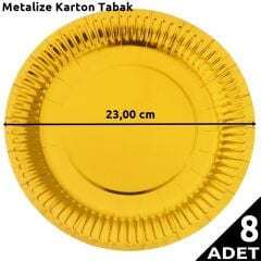 Metalize Altın Karton Tabak, 23 cm - 8 Adet