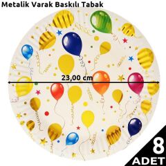 Varak Baskılı, Uçan Balonlar Karton Tabak, 23 cm - 8 Adet