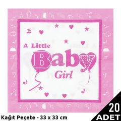 Baby Shower Peçete, Pembe - 33 x 33 cm - 20 Adet