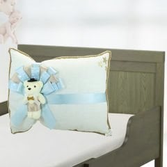 Takı Yastığı, Keten Kumaş Mavi & Altın