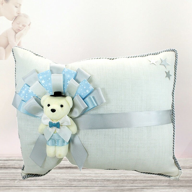 Takı Yastığı, Keten Kumaş Mavi & Gümüş