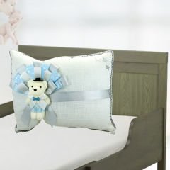 Takı Yastığı, Keten Kumaş Mavi & Gümüş