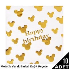 Varak Baskılı Doğum Günü Peçetesi, - 33 x 33 cm - 10 Adet