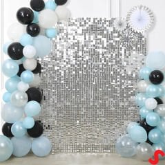 Işıltılı Pul Payetli Arka Fon Paneli, 30cm x 30cm - Gümüş