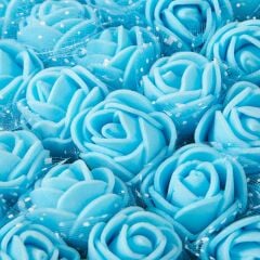 Yapay Çiçek, 12 Adetli Tüllü Lateks Gül Demeti - 8 cm, Mavi