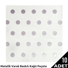 Varak Baskılı Puanlı Peçete, Gümüş - 33 x 33 cm - 10 Adet