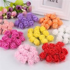 Yapay Çiçek, 12 Adetli Tüllü Lateks Gül Demeti - 8 cm, Pembe