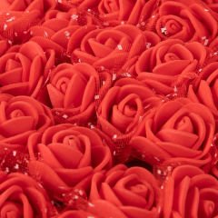 Yapay Çiçek, 12 Adetli Tüllü Lateks Gül Demeti - 8 cm, Kırmızı