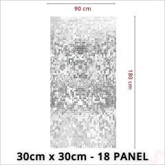 Işıltılı Pul Payetli Arka Fon Paneli, 90cm x 180cm - Gümüş