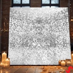Işıltılı Pul Payetli Arka Fon Paneli, 90cm x 180cm - Gümüş