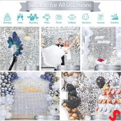Işıltılı Pul Payetli Arka Fon Paneli, 90cm x 180cm - Gümüş