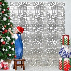 Işıltılı Pul Payetli Arka Fon Paneli, 90cm x 180cm - Gümüş