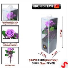 PVC Kutulu Cipsolu Yapay Mor GÜL - 25cm x 7cm