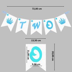2 Yaş Doğum Günü Two Simli Eva Uzar Yazı, 70 cm - Mavi