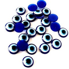 Plastik Yarım Nazar Boncuğu, 8mm x 50 Adet - Lacivert